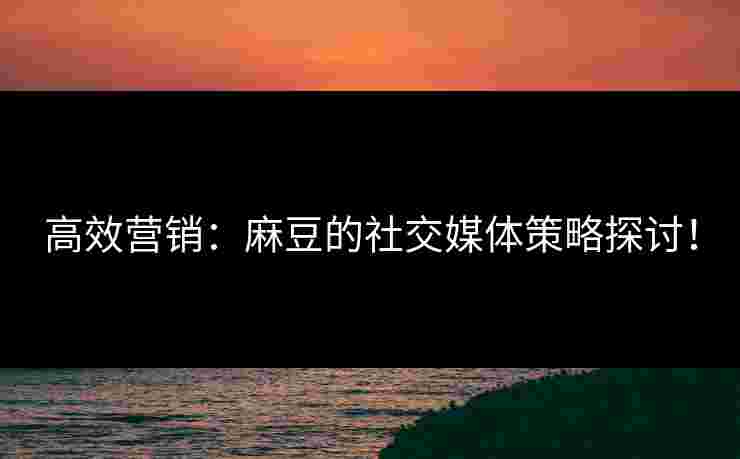 高效营销：麻豆的社交媒体策略探讨！